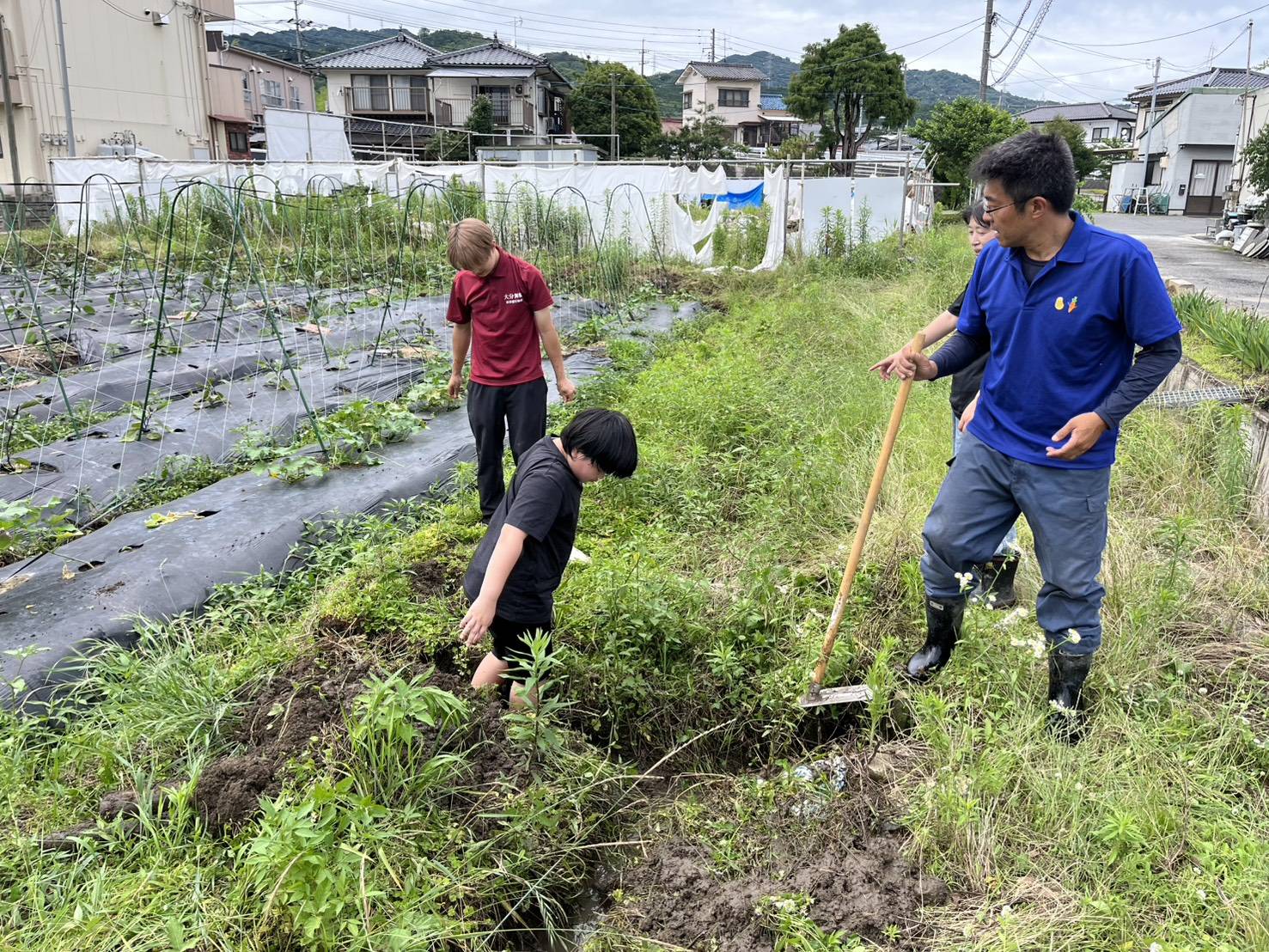 畑で農業について指導・相談する様子